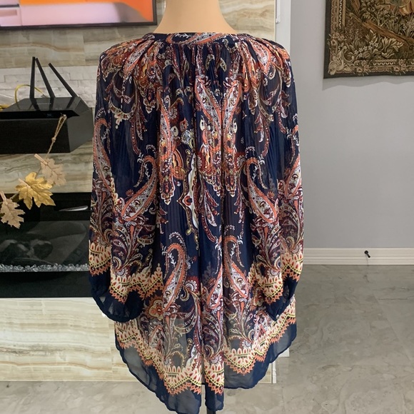 Cato Pleated Tie Front Paisley Woman’s‎ Navy Blue Blouse. Size(14-16) (70) - Picture 7 of 9